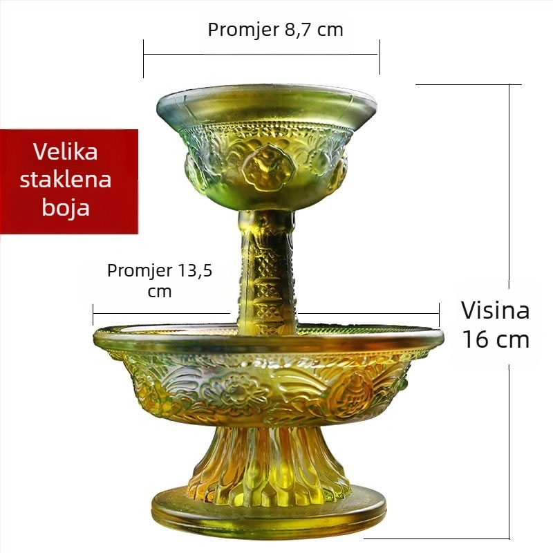 Tibetanskog stila glazirana čaša zaštite Dharme s osam blagoslovljenih simbola, za ukrašavanje doma