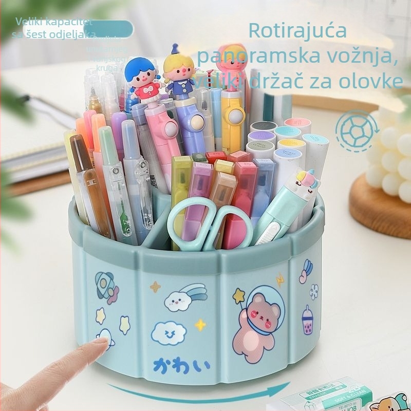 360° rotirajući držač olovaka za stol, sladak za djecu i učenike, organizator školskih potrepština, velikog kapaciteta, višenamjenski