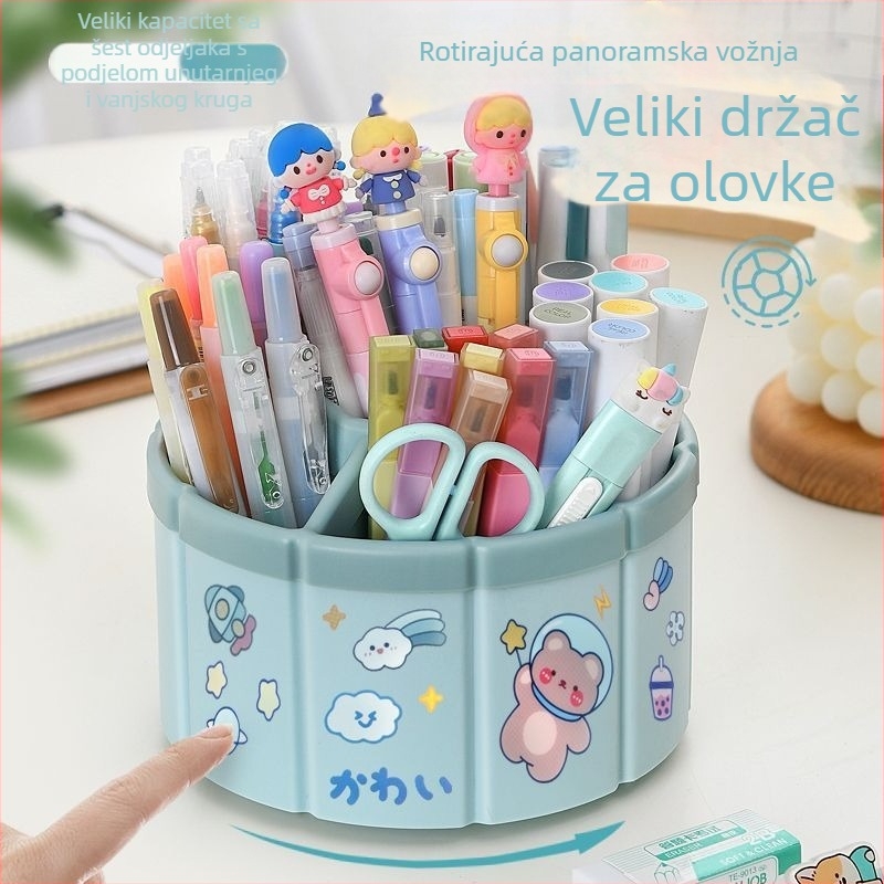 360° rotirajući držač olovaka za stol, sladak za djecu i učenike, organizator školskih potrepština, velikog kapaciteta, višenamjenski