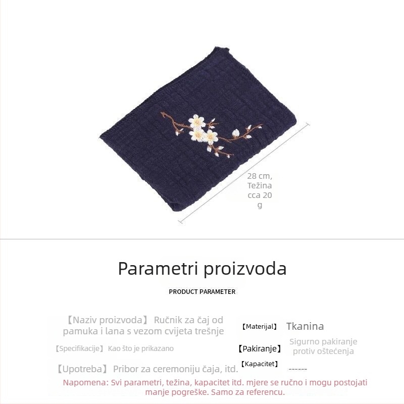 Izšivena kuhinjska krpa za čaj od pamuka i lana sa Zen stilom te set podmetača za šalice za čaj