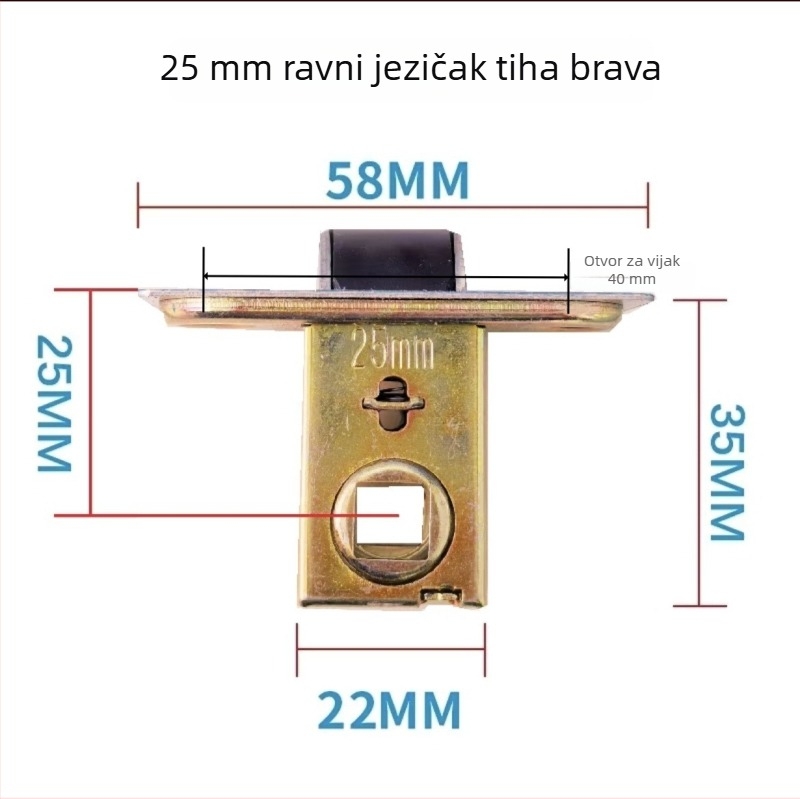 Kupaonska brava za vrata s malim jezičkom, unutarnji vratni cilindar, pribor za zaključavanje vrata