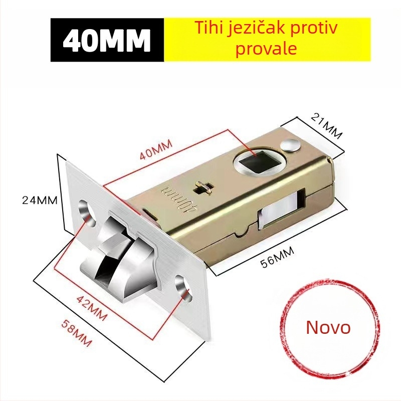 Kupaonska brava za vrata s malim jezičkom, unutarnji vratni cilindar, pribor za zaključavanje vrata