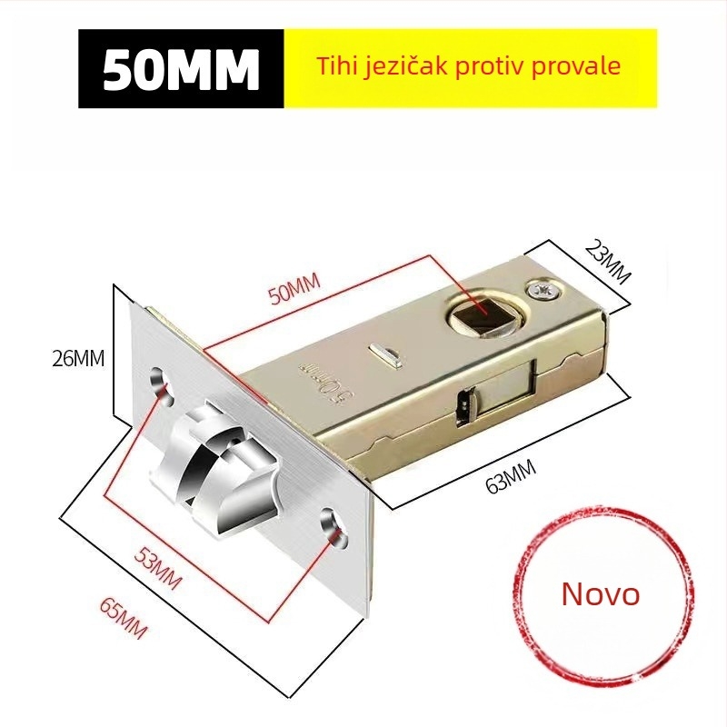 Kupaonska brava za vrata s malim jezičkom, unutarnji vratni cilindar, pribor za zaključavanje vrata