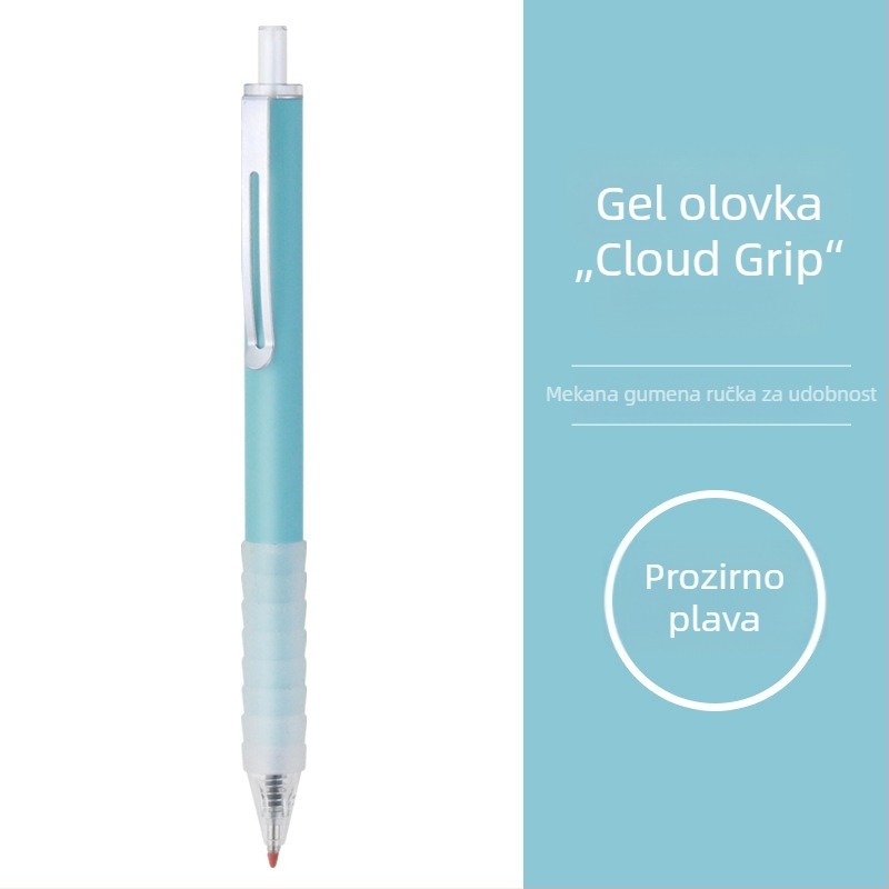 Gel olovka s mekanim silikonskim držačem u obliku oblaka, brzo sušeće, tlačni mehanizam, sjajno tijelo, pogodno za učenike i ispite