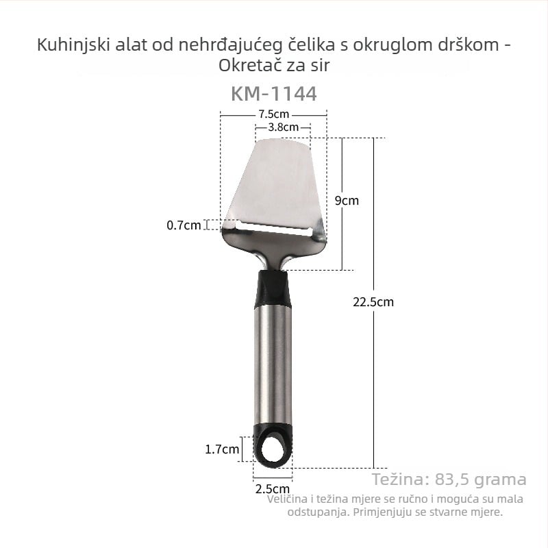 16-dijelni set od nehrđajućeg čelika: nož za pizzu, lopatica za sir, nož za maslac, otvarač boca, tortna lopatica, mućkalica za jaja, rende