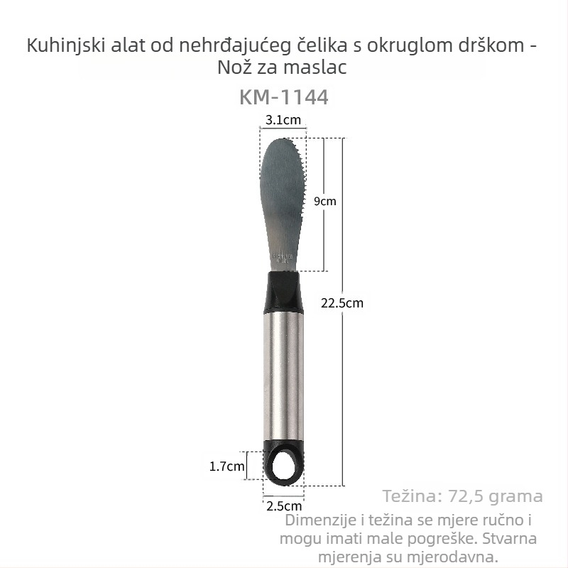 16-dijelni set od nehrđajućeg čelika: nož za pizzu, lopatica za sir, nož za maslac, otvarač boca, tortna lopatica, mućkalica za jaja, rende