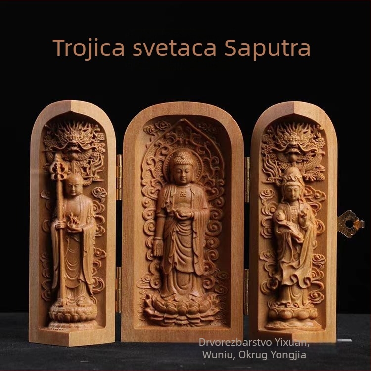 Drveni Budin kip od tikovog i sandalovog drveta s nišom, kineski ukras Bodhisattva