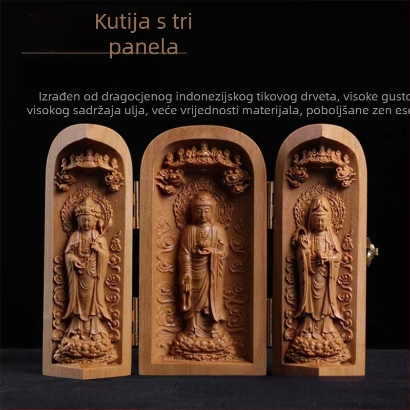 Drveni Budin kip od tikovog i sandalovog drveta s nišom, kineski ukras Bodhisattva