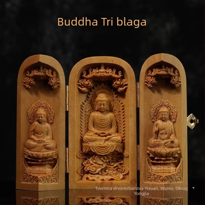 Drveni Budin kip od tikovog i sandalovog drveta s nišom, kineski ukras Bodhisattva