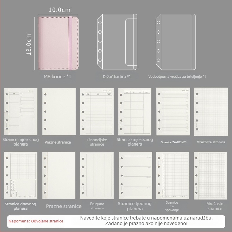 M8Pu binder bilježnica za učenike i djecu, putni dnevnik u pastelnih boja, 42 stranice, Dowling papir, veličina 10x13 cm, 5 rupa