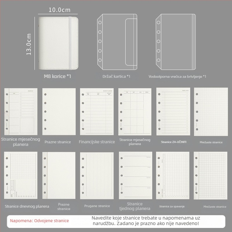 M8Pu binder bilježnica za učenike i djecu, putni dnevnik u pastelnih boja, 42 stranice, Dowling papir, veličina 10x13 cm, 5 rupa
