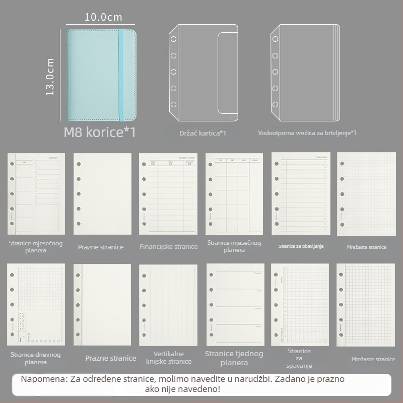 M8Pu binder bilježnica za učenike i djecu, putni dnevnik u pastelnih boja, 42 stranice, Dowling papir, veličina 10x13 cm, 5 rupa