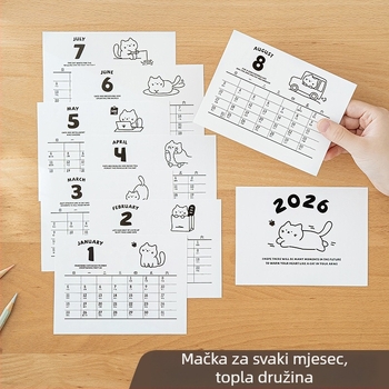 Držač za olovke u obliku mačke s kalendarom 2026 — plastični stolni organizator i držač olovaka