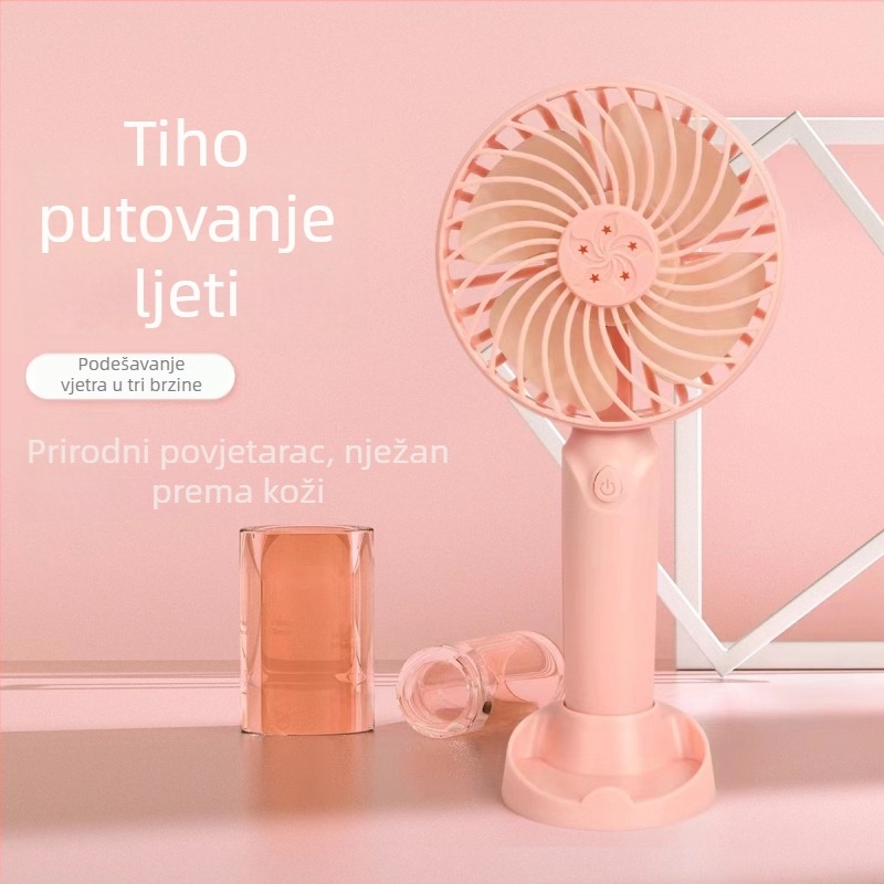 Mini prijenosni USB ventilator – stolni i ručni, za internat i vanjsku upotrebu, 3 brzine, zamjenjiva baterija, USB napajanje