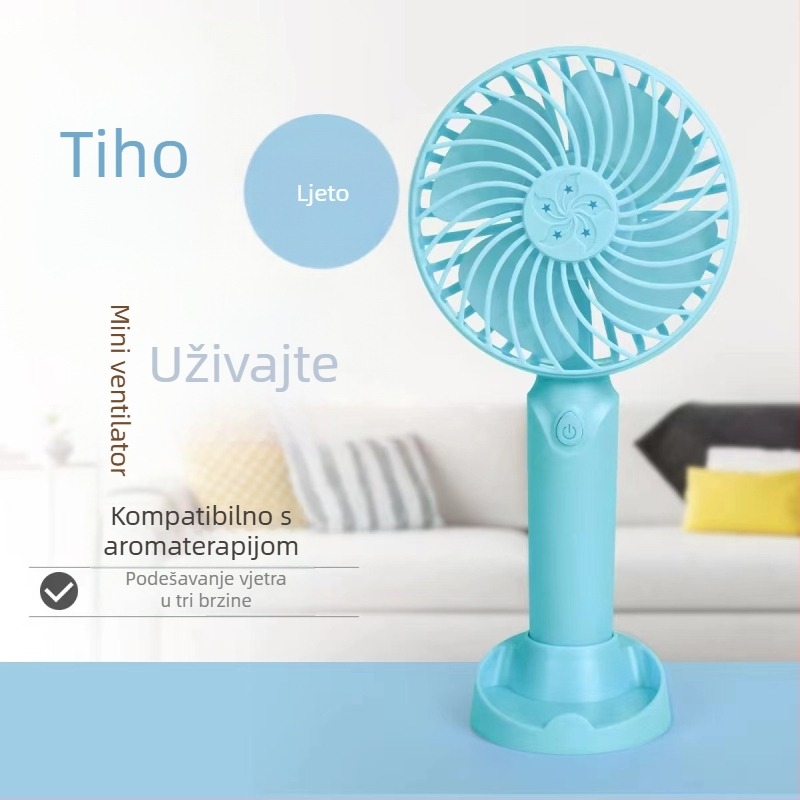 Mini prijenosni USB ventilator – stolni i ručni, za internat i vanjsku upotrebu, 3 brzine, zamjenjiva baterija, USB napajanje