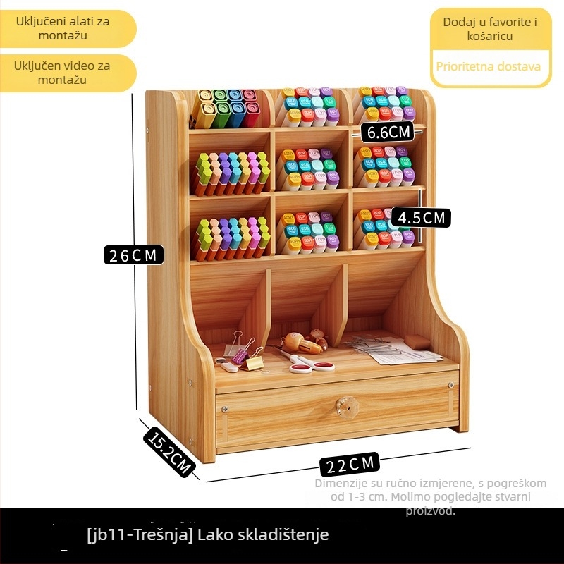 Desktop DIY kutija za pohranu olovaka – višefunkcionalni organizator za ured, velika kapaciteta, drveni držač olovaka za učenike