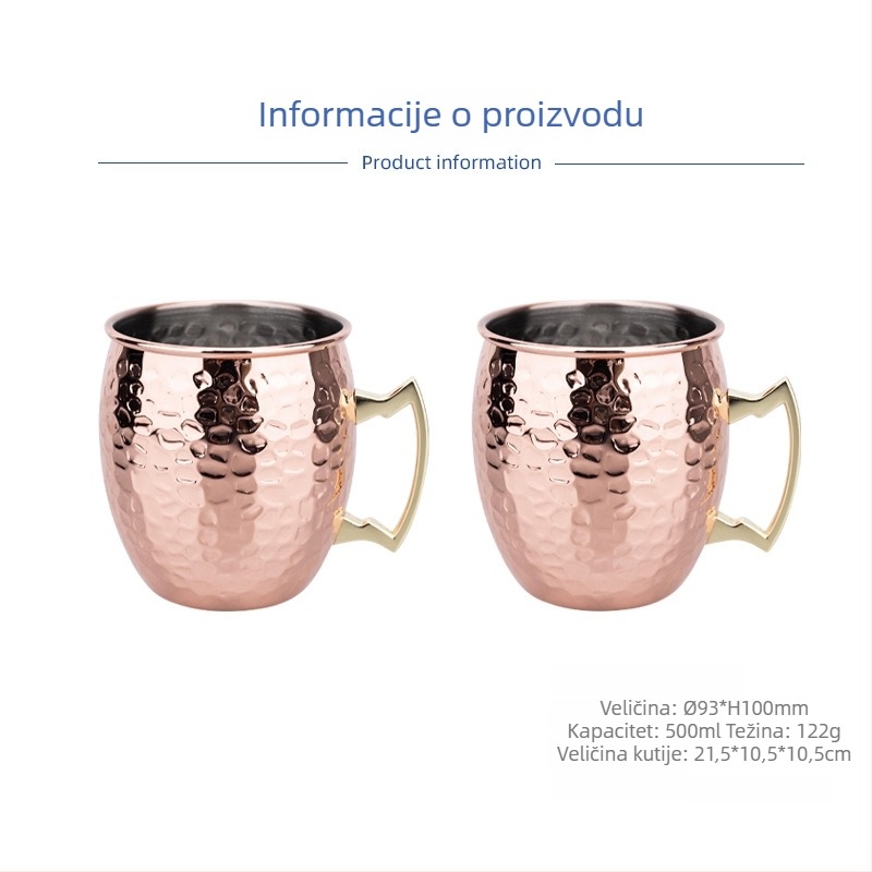Čaša Moscow Mule s bakrovim premazom, nehrđajući čelik, koktel čaša 400–500 ml
