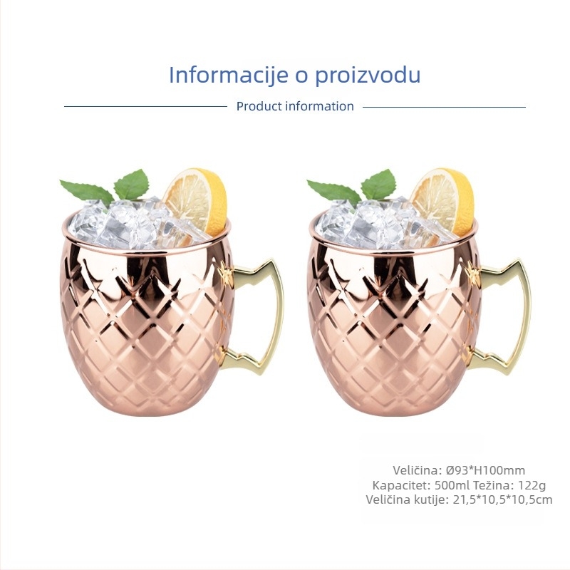 Čaša Moscow Mule s bakrovim premazom, nehrđajući čelik, koktel čaša 400–500 ml