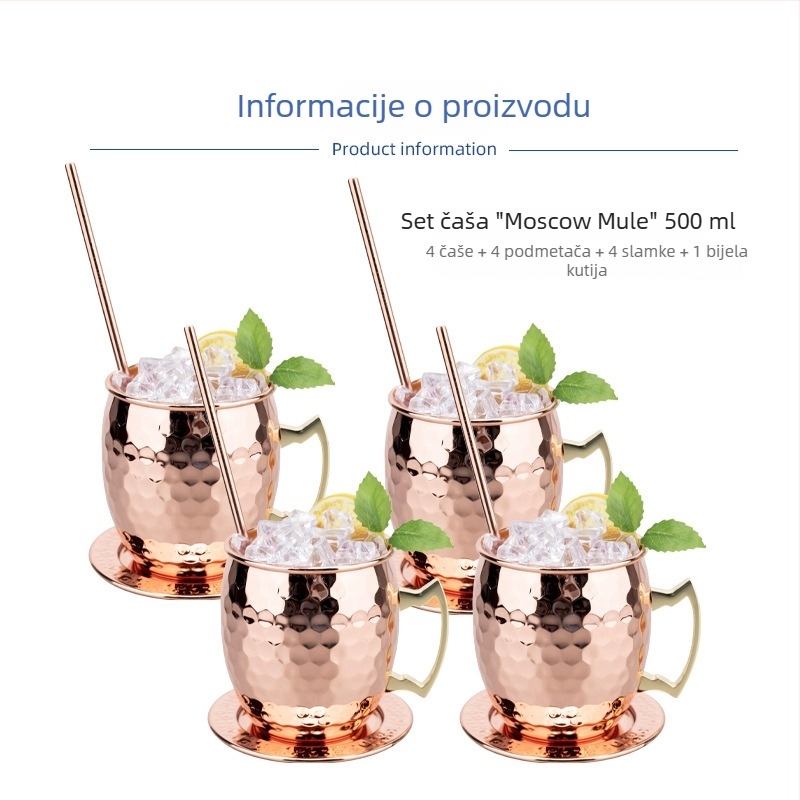 Čaša Moscow Mule s bakrovim premazom, nehrđajući čelik, koktel čaša 400–500 ml