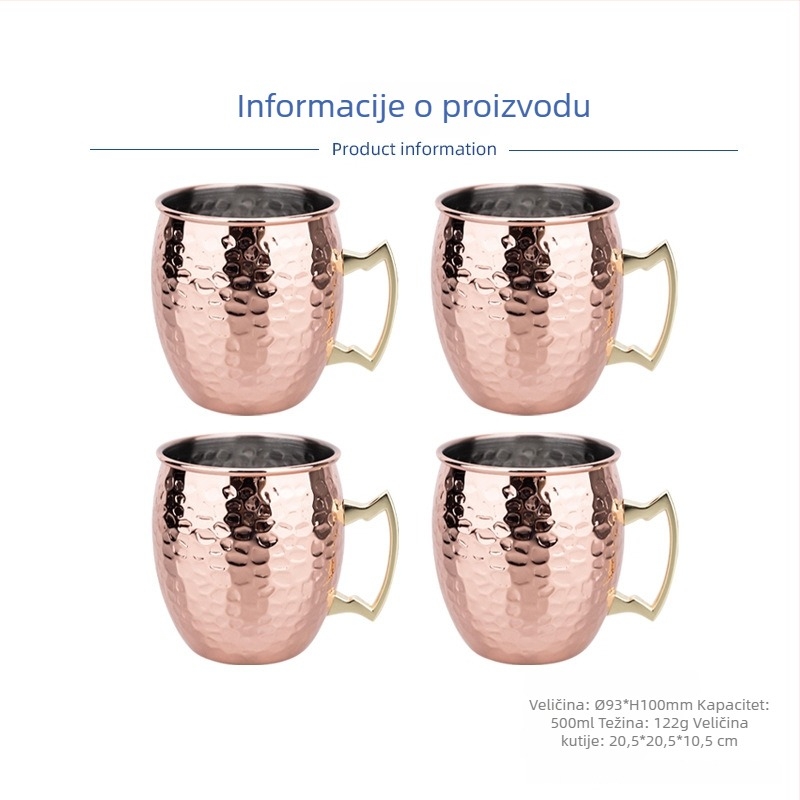 Čaša Moscow Mule s bakrovim premazom, nehrđajući čelik, koktel čaša 400–500 ml