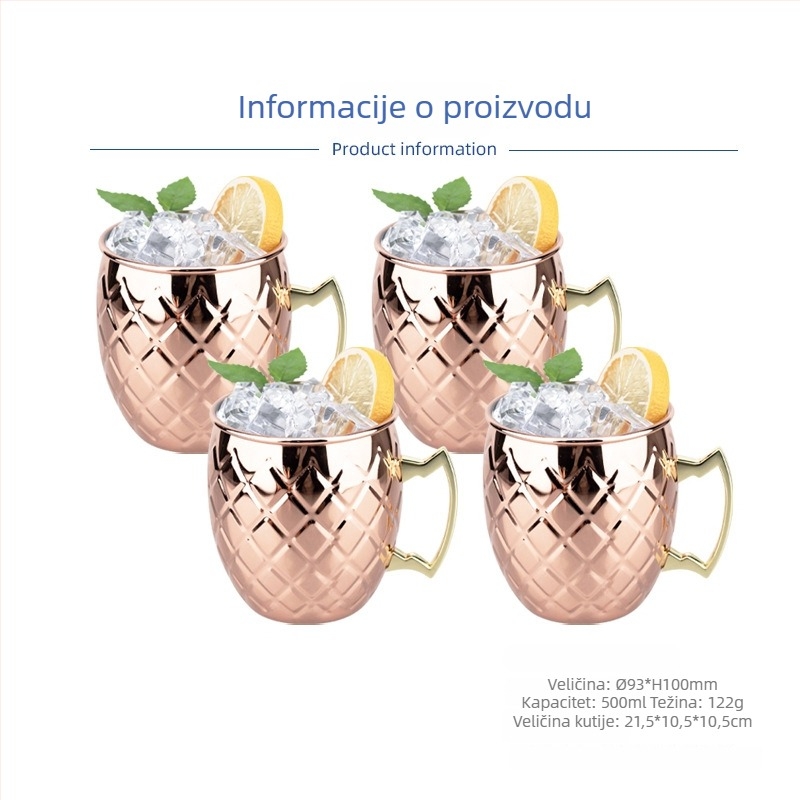 Čaša Moscow Mule s bakrovim premazom, nehrđajući čelik, koktel čaša 400–500 ml