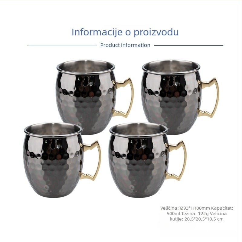 Čaša Moscow Mule s bakrovim premazom, nehrđajući čelik, koktel čaša 400–500 ml