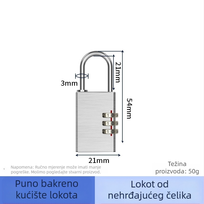Katanac s kodom od čvrstog bakra za prtljagu, ormariće u domu i teretani, mali vodootporni mehanički katanac