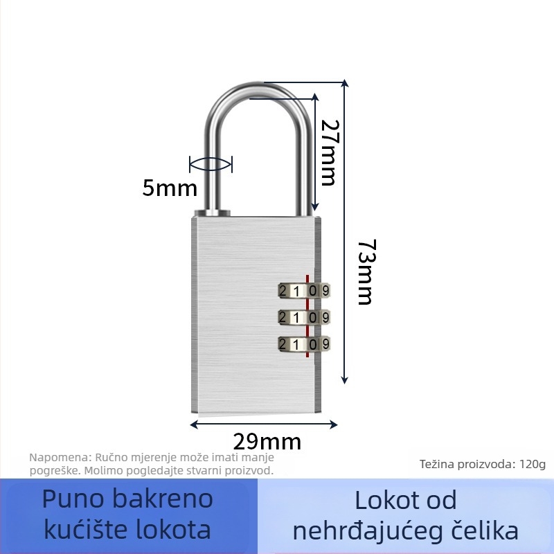 Katanac s kodom od čvrstog bakra za prtljagu, ormariće u domu i teretani, mali vodootporni mehanički katanac