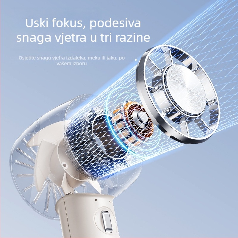 Xin Yi Duo Ručni ventilator s hlađenjem poluvodičima, USB punjivi, prijenosni stolni ventilator za vanjsku upotrebu, 5 lopatica, 4 brzine, ugrađena baterija 1200–2000 mAh