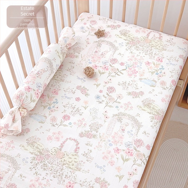 Navlaka za madrac za dječji krevetić, od 100% pamuk gazaste tkanine, patchwork dizajn, ljeto