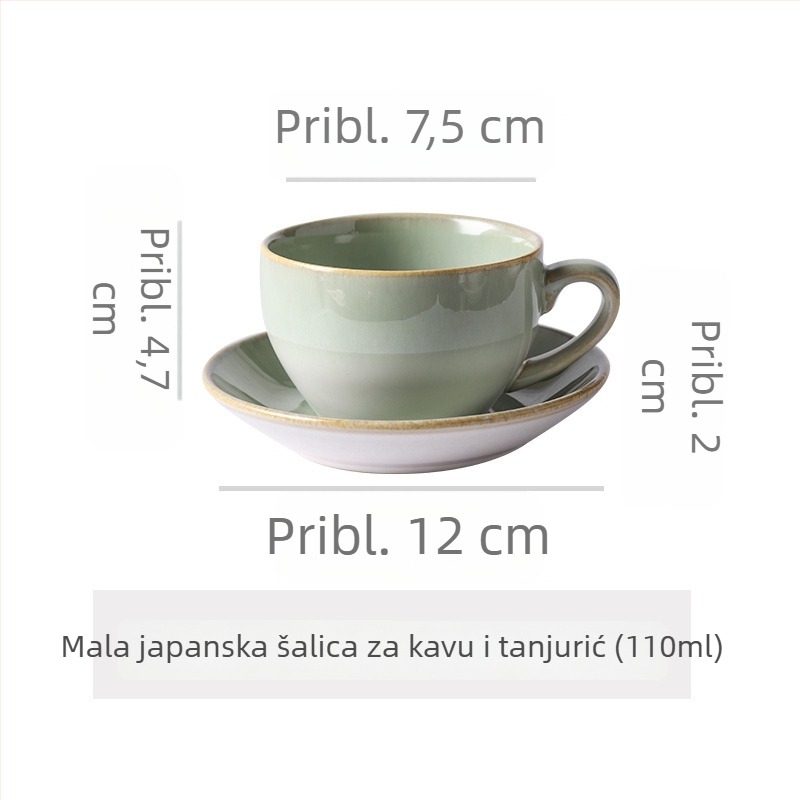 Set keramičkih šalica za kavu i tanjurić, retro stil, za ured