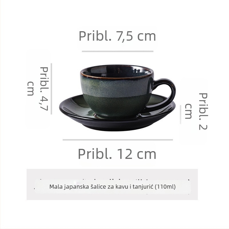 Set keramičkih šalica za kavu i tanjurić, retro stil, za ured