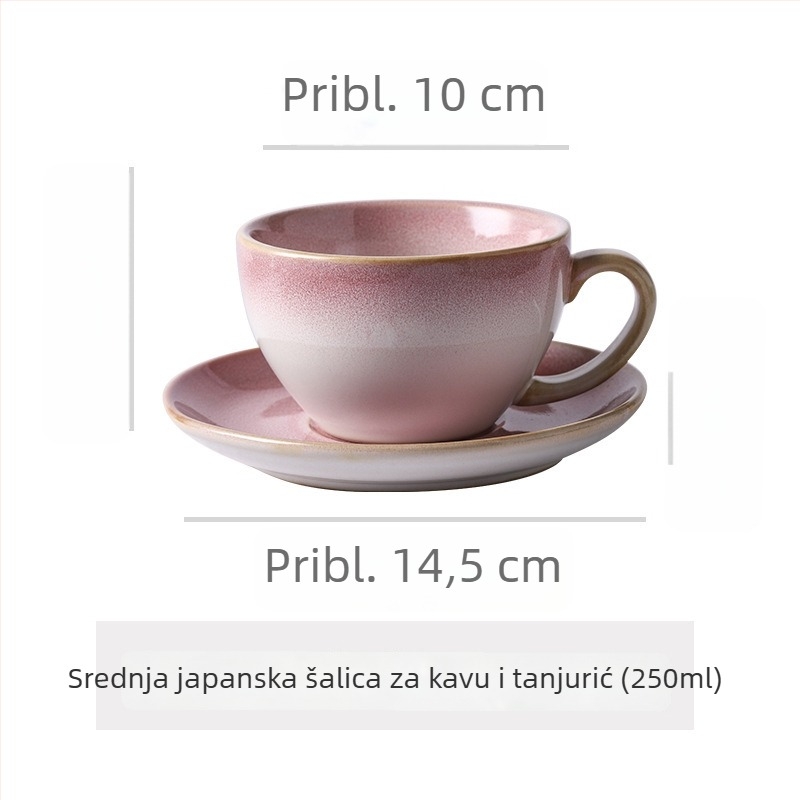 Set keramičkih šalica za kavu i tanjurić, retro stil, za ured