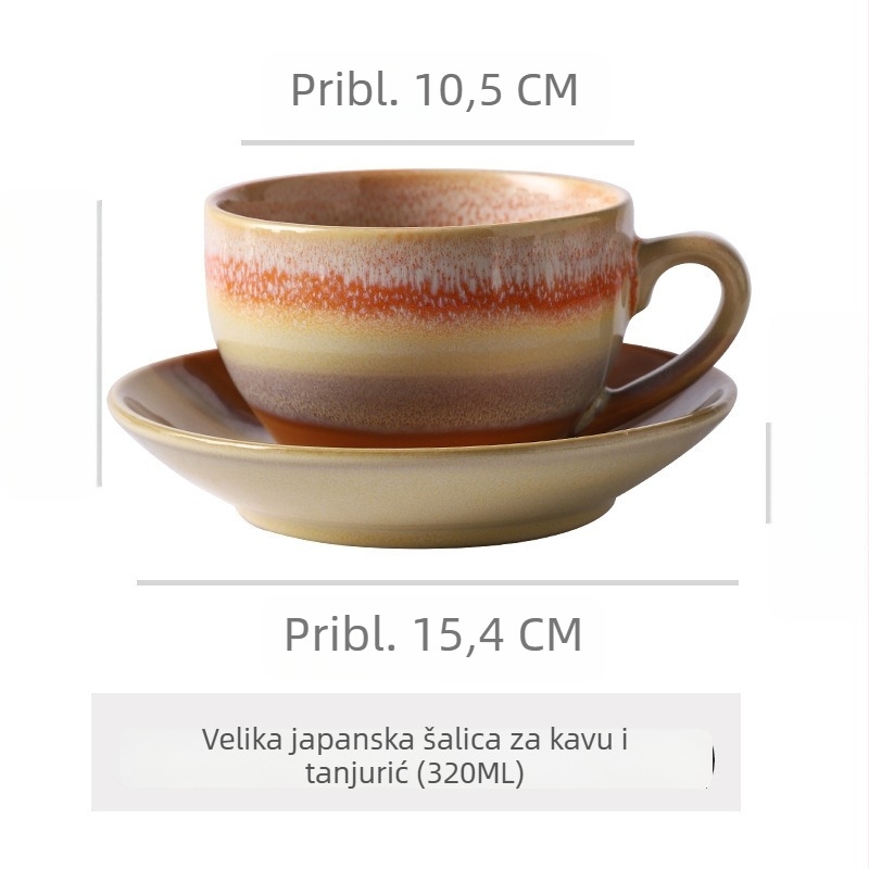 Set keramičkih šalica za kavu i tanjurić, retro stil, za ured