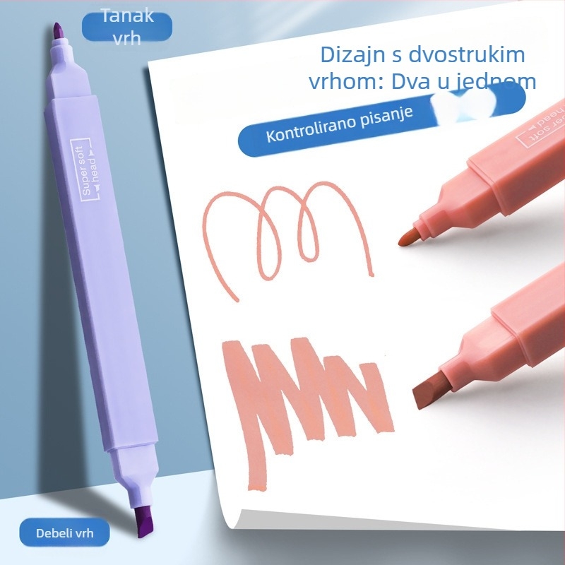 Dvostrani fluorescencijski označivač za učenike – Morandi bilježnica, za označavanje ključnih točaka, debeli i tanki vrh, pastelne macarons boje