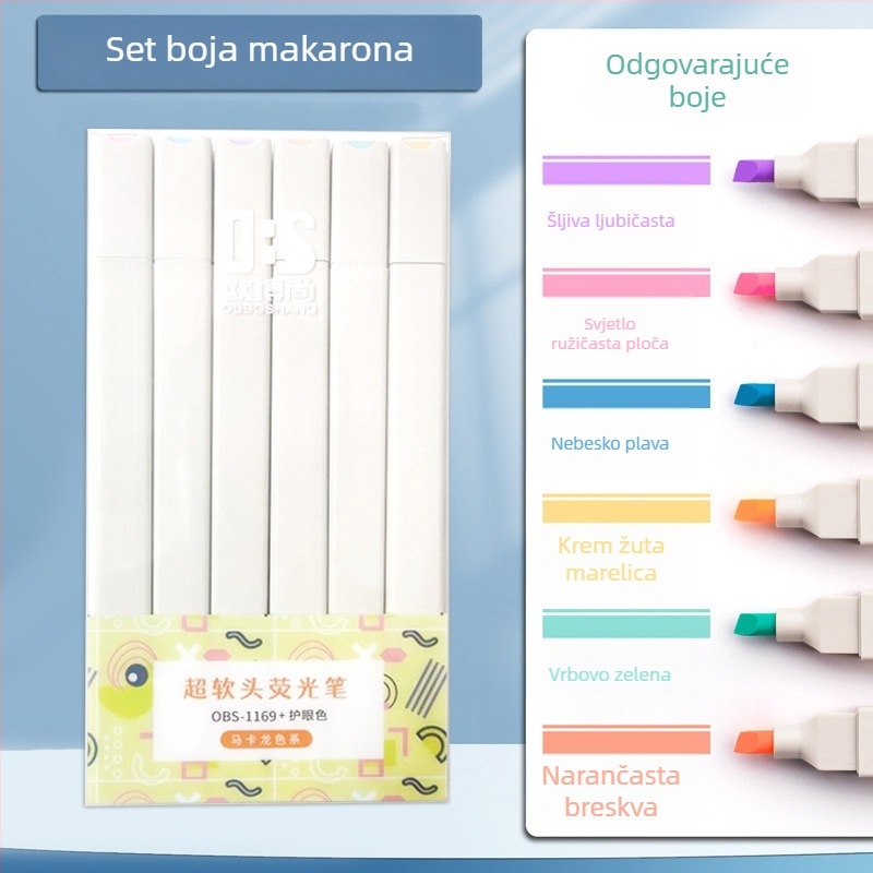 Dvostrani fluorescencijski označivač za učenike – Morandi bilježnica, za označavanje ključnih točaka, debeli i tanki vrh, pastelne macarons boje