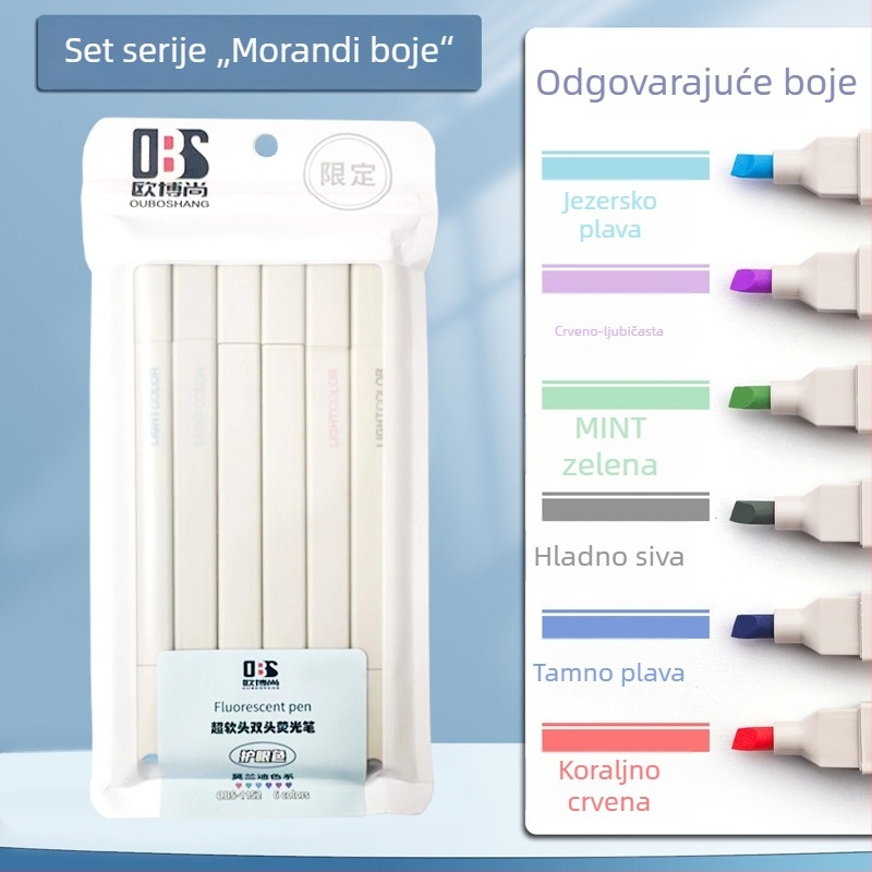 Dvostrani fluorescencijski označivač za učenike – Morandi bilježnica, za označavanje ključnih točaka, debeli i tanki vrh, pastelne macarons boje
