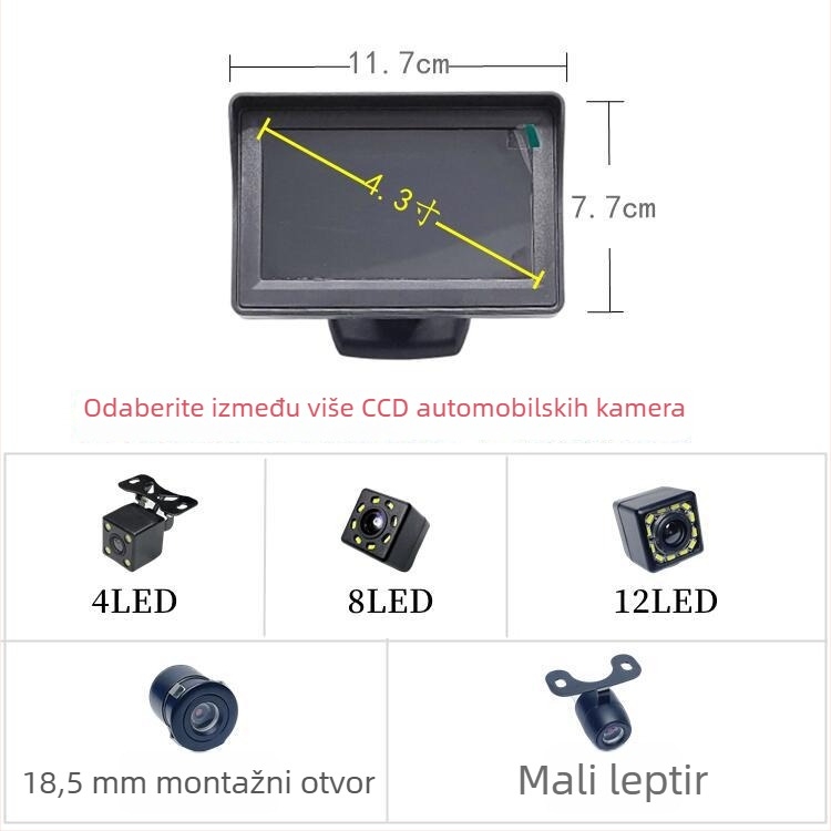 4,3-inčni auto LCD zaslon s HD kamerom za vožnju unatrag za mala vozila i kamione