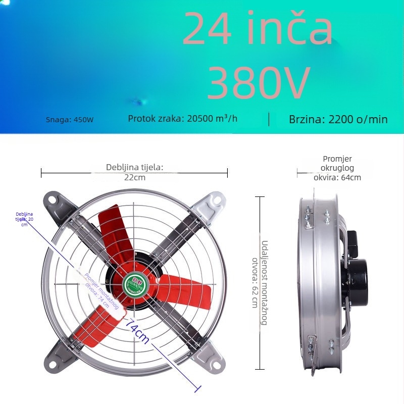 Industrijski ispušni ventilator visokog kapaciteta, tih, za kuhinjsku ventilaciju visokog protoka