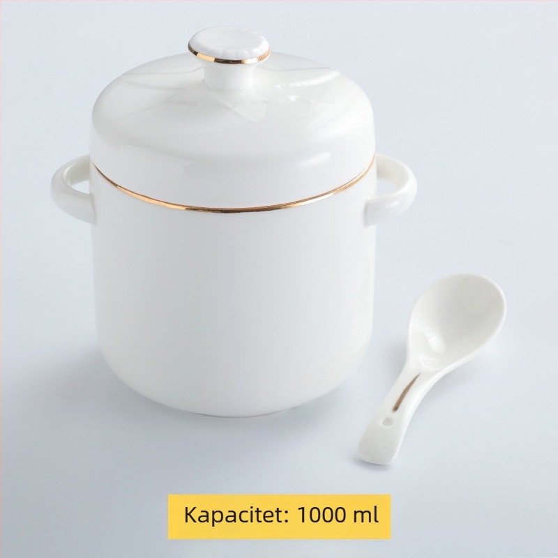 Keramična posuda za vodnu kupelj s zlatnim rubom, dvostrukim poklopcem i dvostrukim ručkama, zdjela za bird's nest i parjena jaja, za kućnu upotrebu