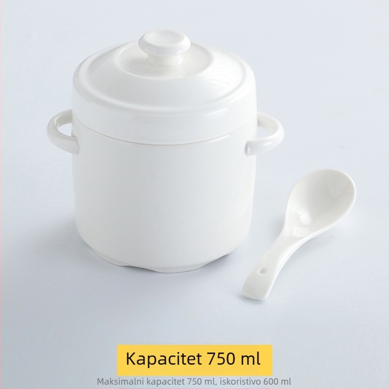 Keramična posuda za vodnu kupelj s zlatnim rubom, dvostrukim poklopcem i dvostrukim ručkama, zdjela za bird's nest i parjena jaja, za kućnu upotrebu