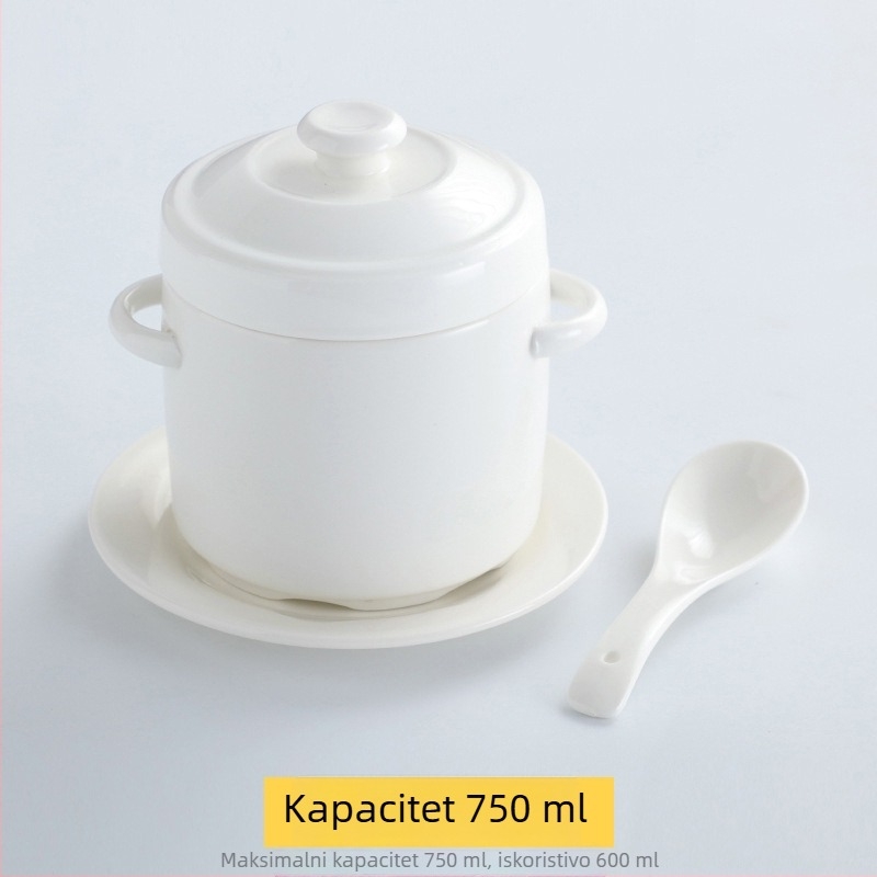 Keramična posuda za vodnu kupelj s zlatnim rubom, dvostrukim poklopcem i dvostrukim ručkama, zdjela za bird's nest i parjena jaja, za kućnu upotrebu