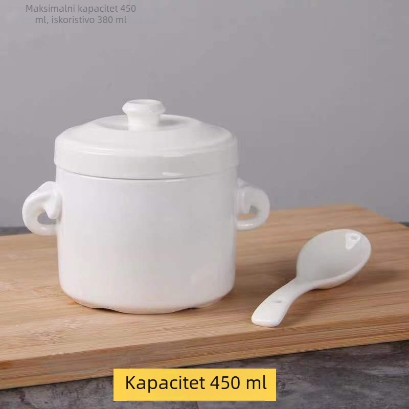 Keramična posuda za vodnu kupelj s zlatnim rubom, dvostrukim poklopcem i dvostrukim ručkama, zdjela za bird's nest i parjena jaja, za kućnu upotrebu