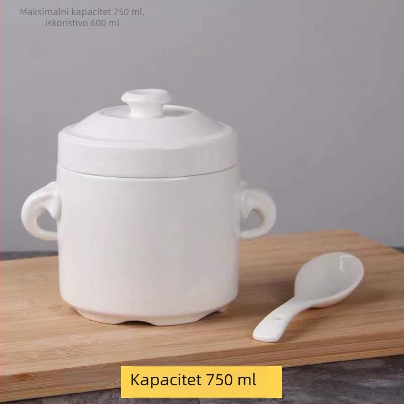 Keramična posuda za vodnu kupelj s zlatnim rubom, dvostrukim poklopcem i dvostrukim ručkama, zdjela za bird's nest i parjena jaja, za kućnu upotrebu