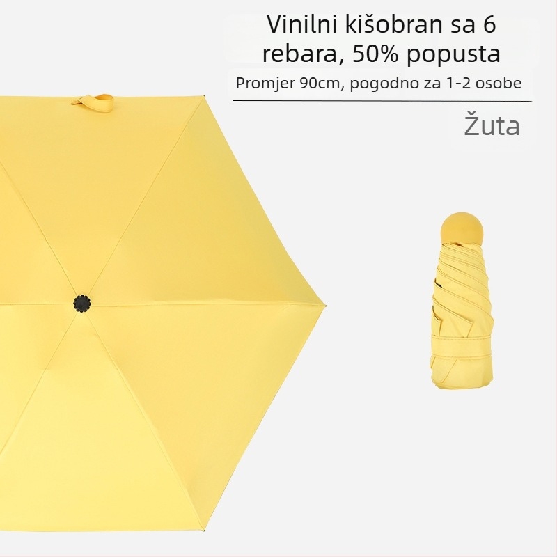 Mini kišobran sa šest rebara, džepni, UV zaštita s crnim premazom, unisex, poslovni poklon – reklamni kišobran