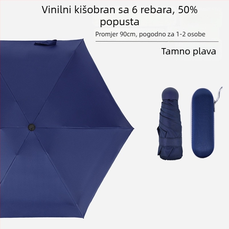 Mini kišobran sa šest rebara, džepni, UV zaštita s crnim premazom, unisex, poslovni poklon – reklamni kišobran