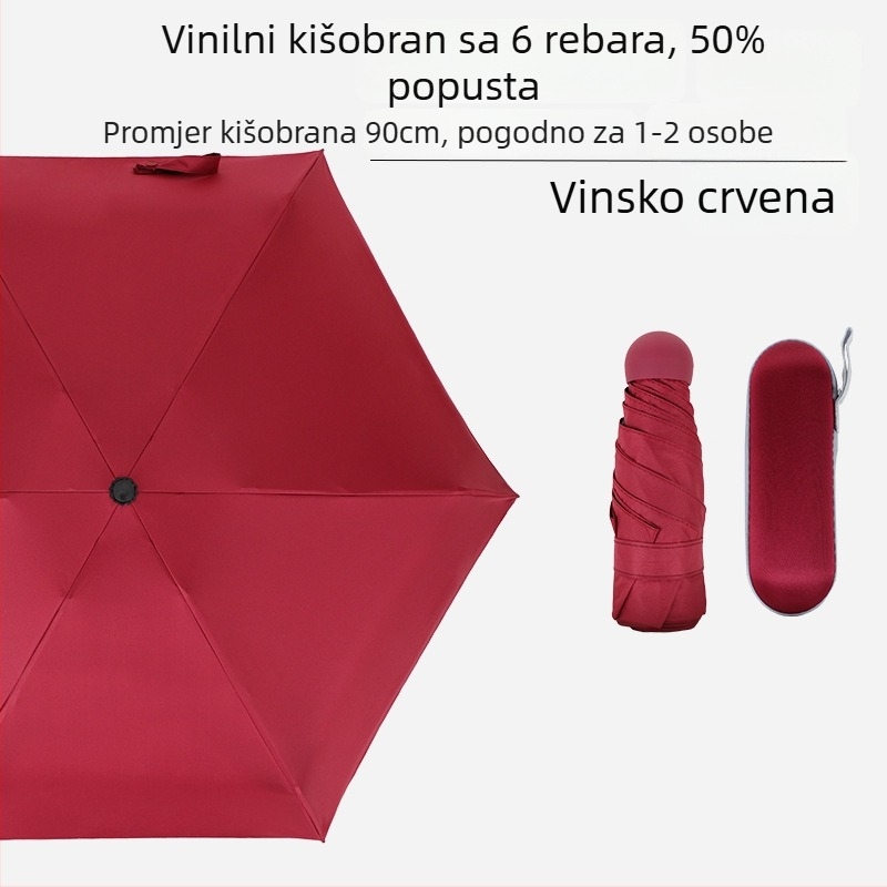 Mini kišobran sa šest rebara, džepni, UV zaštita s crnim premazom, unisex, poslovni poklon – reklamni kišobran