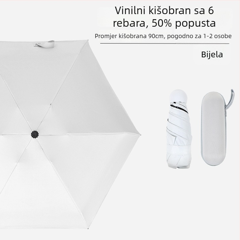 Mini kišobran sa šest rebara, džepni, UV zaštita s crnim premazom, unisex, poslovni poklon – reklamni kišobran