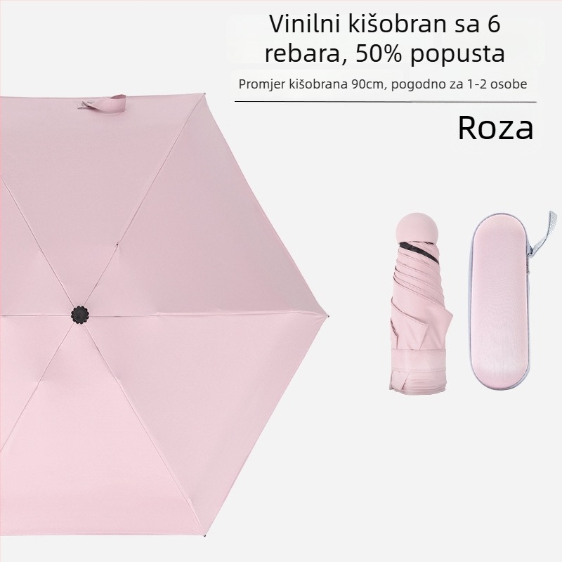 Mini kišobran sa šest rebara, džepni, UV zaštita s crnim premazom, unisex, poslovni poklon – reklamni kišobran