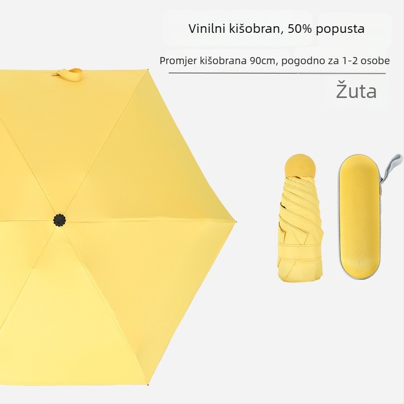 Mini kišobran sa šest rebara, džepni, UV zaštita s crnim premazom, unisex, poslovni poklon – reklamni kišobran
